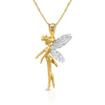 14k solid gold two tone fairy necklace