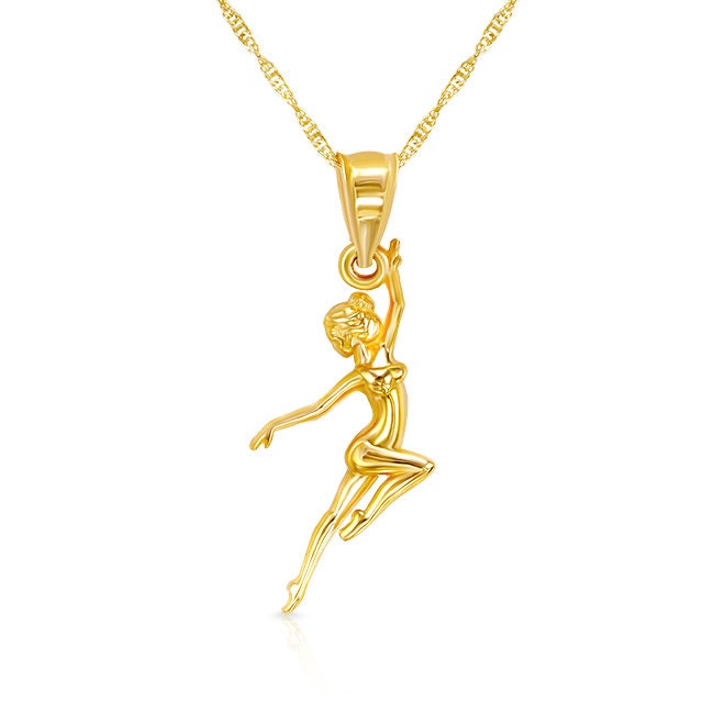 14k solid gold dancer pendant on 18" solid gold chain