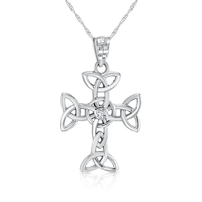 14k solid gold irish love knot diamond cross on 18" solid gold chain