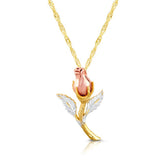 14k solid gold tricolor Rose pendant on 18" solid gold chain