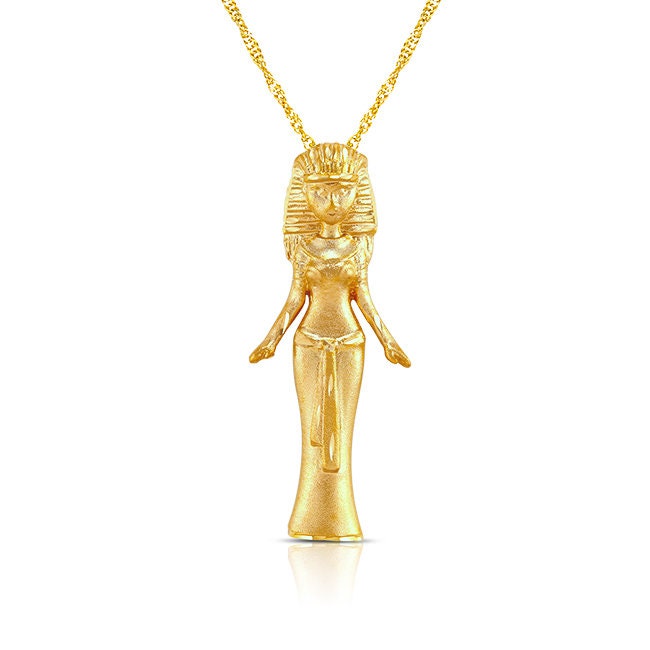 14k solid gold Lady Pharoah pendant on 18" solid gold chain