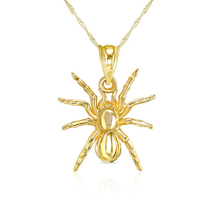 14k solid gold spider pendant on 18" solid gold chain