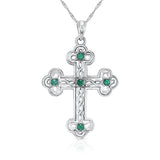 14k solid gold irish love knot cross with genuine emerald stones on 18" solid gold chain