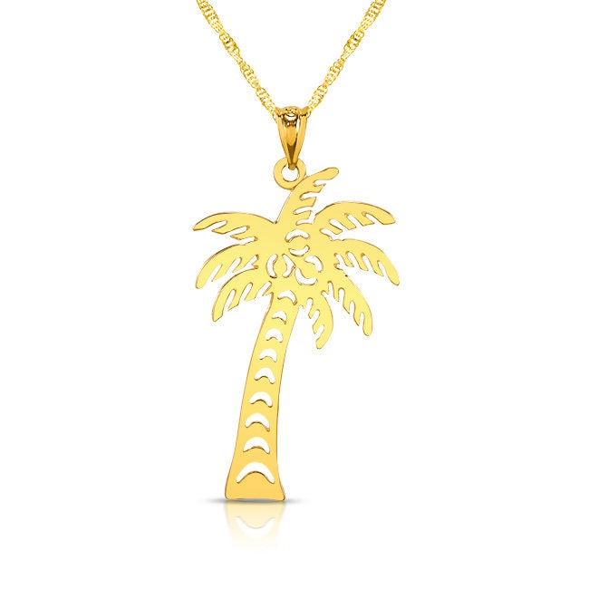 14k solid gold palm tree pendant on 18" solid gold chain