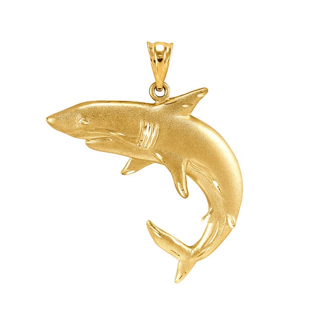 14k solid gold shark pendant