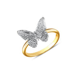 14k solid gold two tone butterfly ring