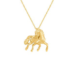 14k solid gold prancing horse pendant on 18" solid gold chain