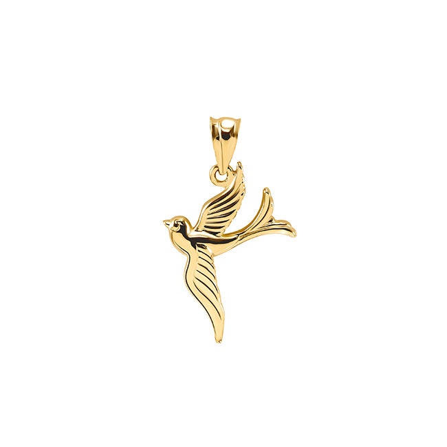 14k solid gold Dove pendant