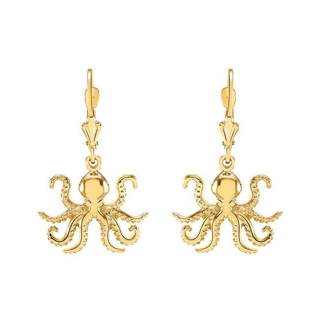 14k solid gold Octopus Lever earrings