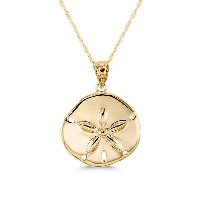 14k solid gold Sand Dollar Pendant on 18" solid gold chain
