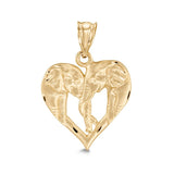 14k solid gold elephants pendant in heart shape