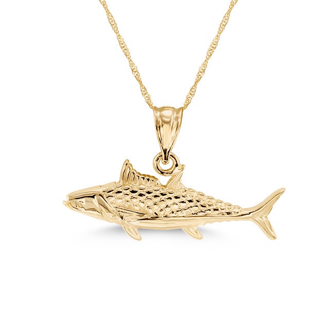 14k solid gold fish pendant on 18" solid gold chain
