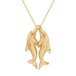 14k solid gold twin dolphin pendant with 18" solid gold chain