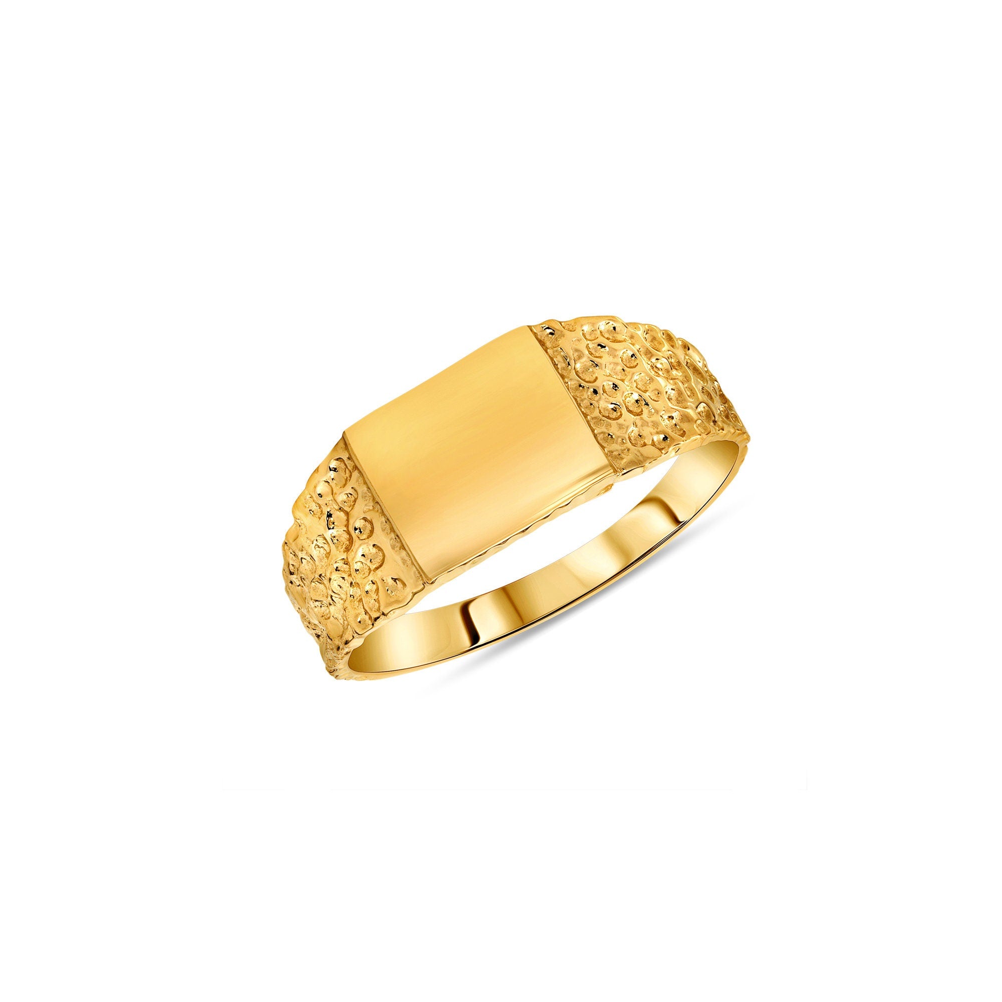 14K Gold Round Disc Signet Ring