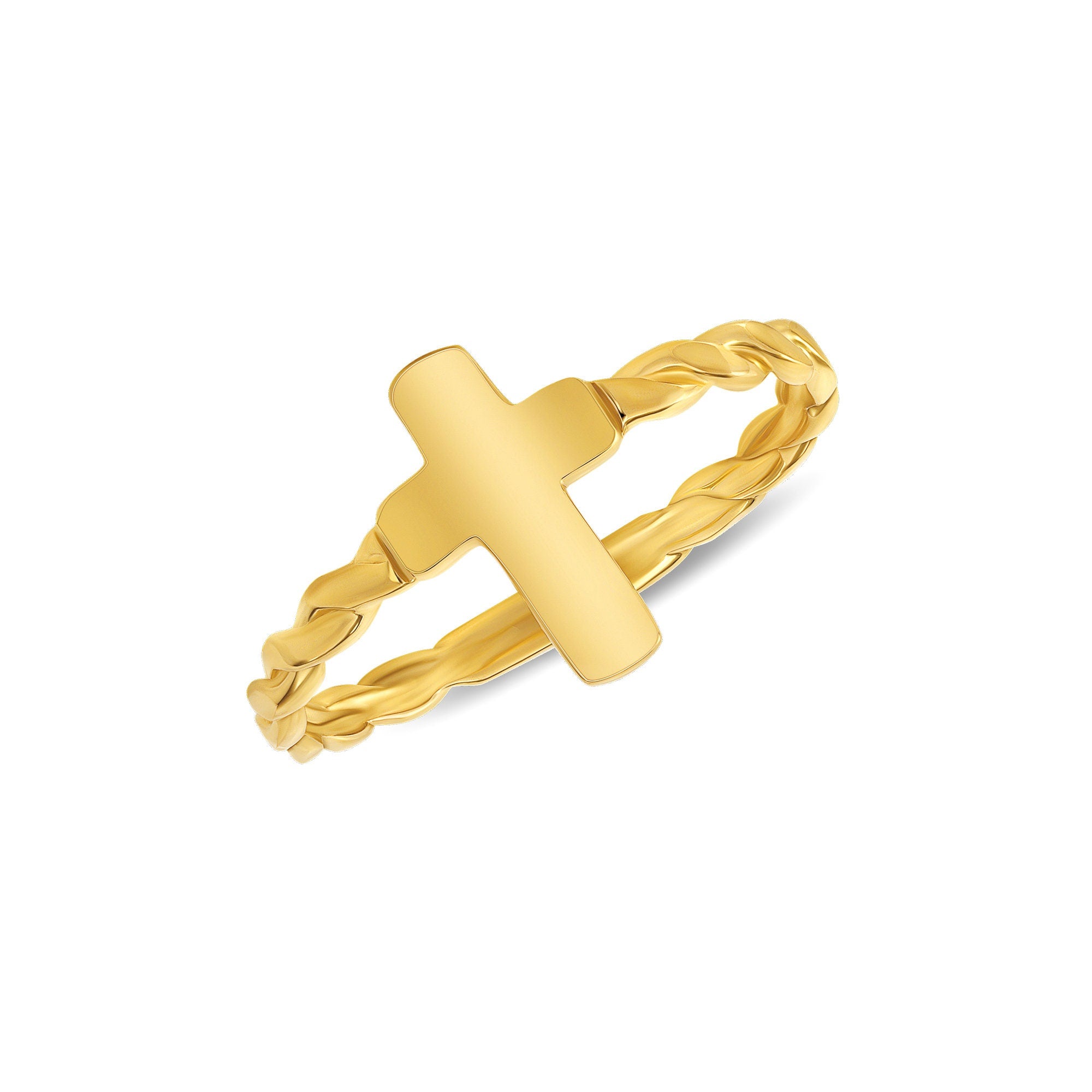 14k solid gold cross ring with twist band