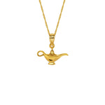 14k solid gold genie lamp charm on 18" solid gold chain