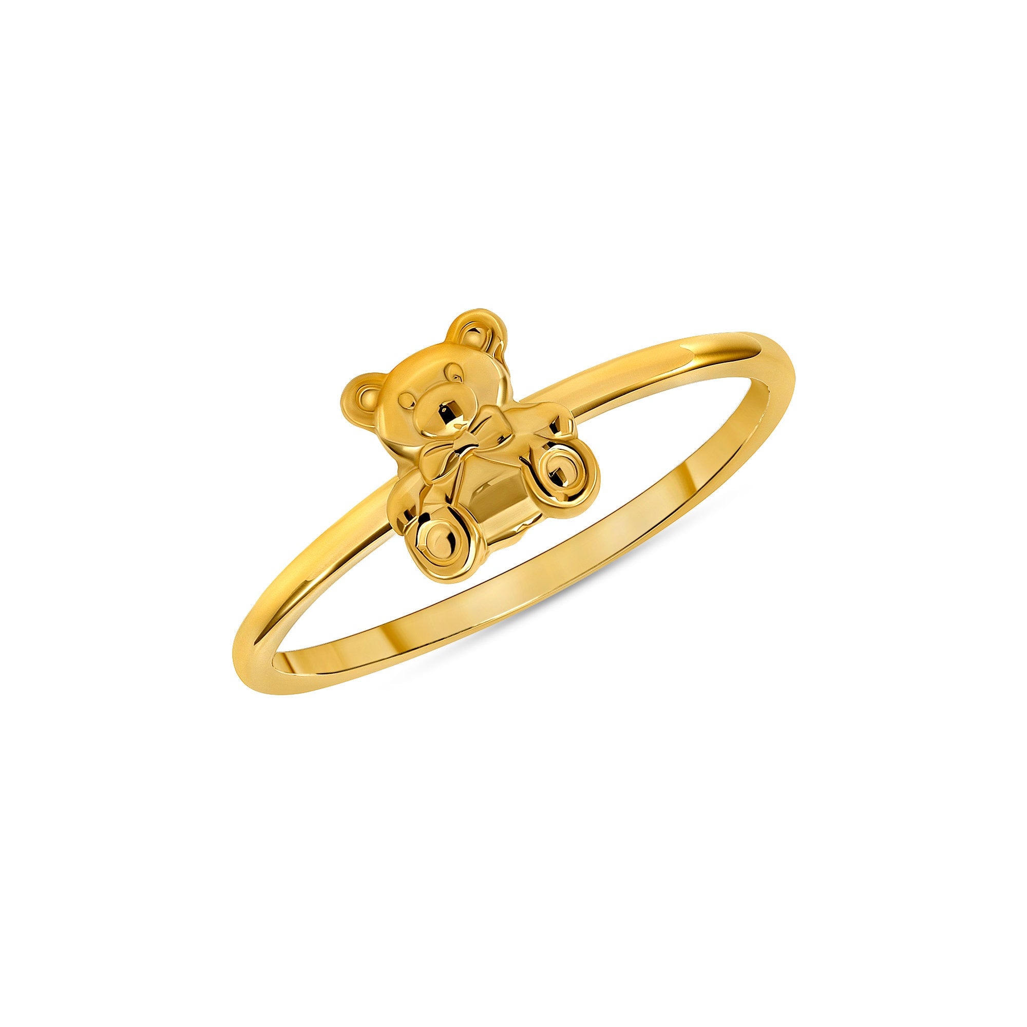 14k solid gold teddy bear ring