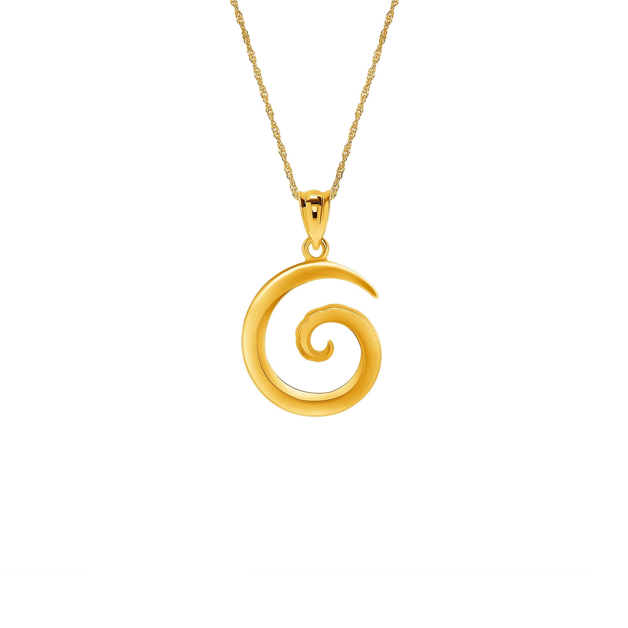 14k solid gold wave pendant on 18" solid gold chain
