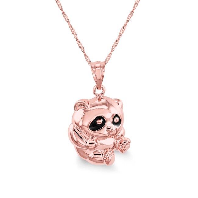 14k solid gold enamel panda bear pendant with 18" solid gold chain