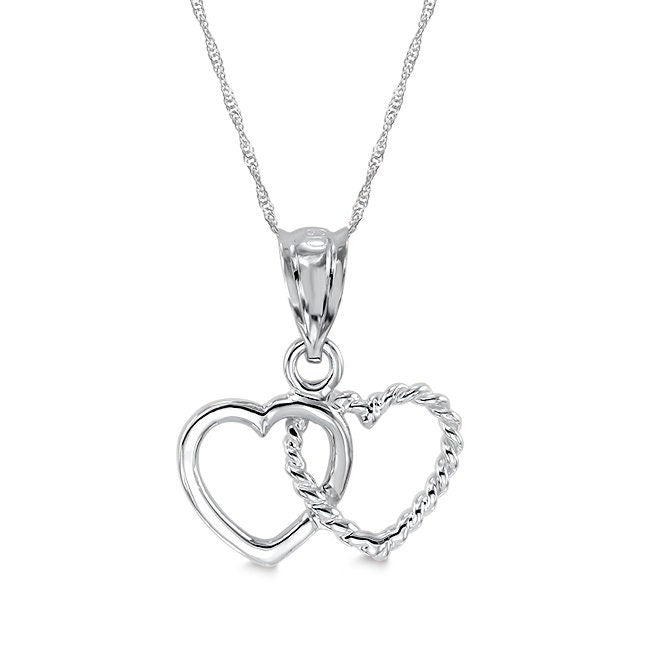 14k solid gold double hearts pendant on 18" solid gold chain