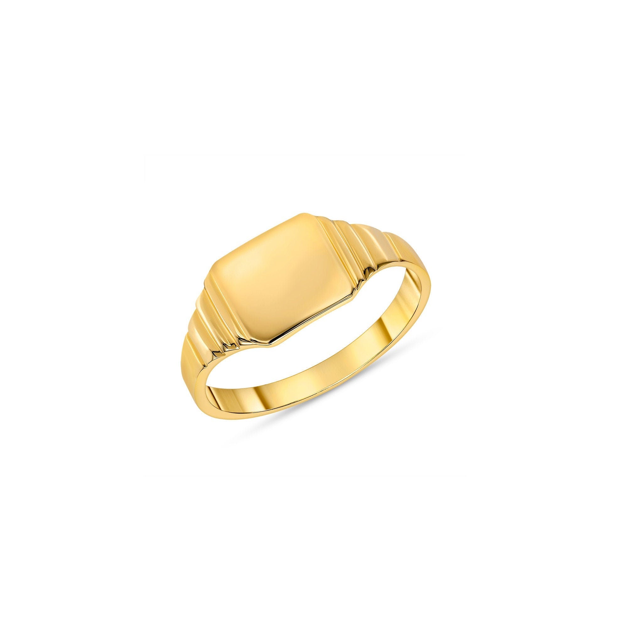 14K Gold Round Disc Signet Ring