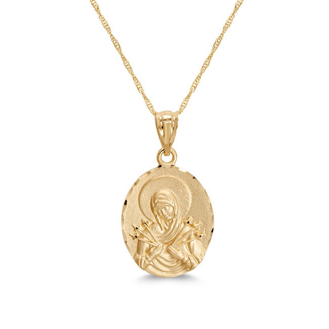 14k solid gold virgin mary medallion on 18" solid gold chain