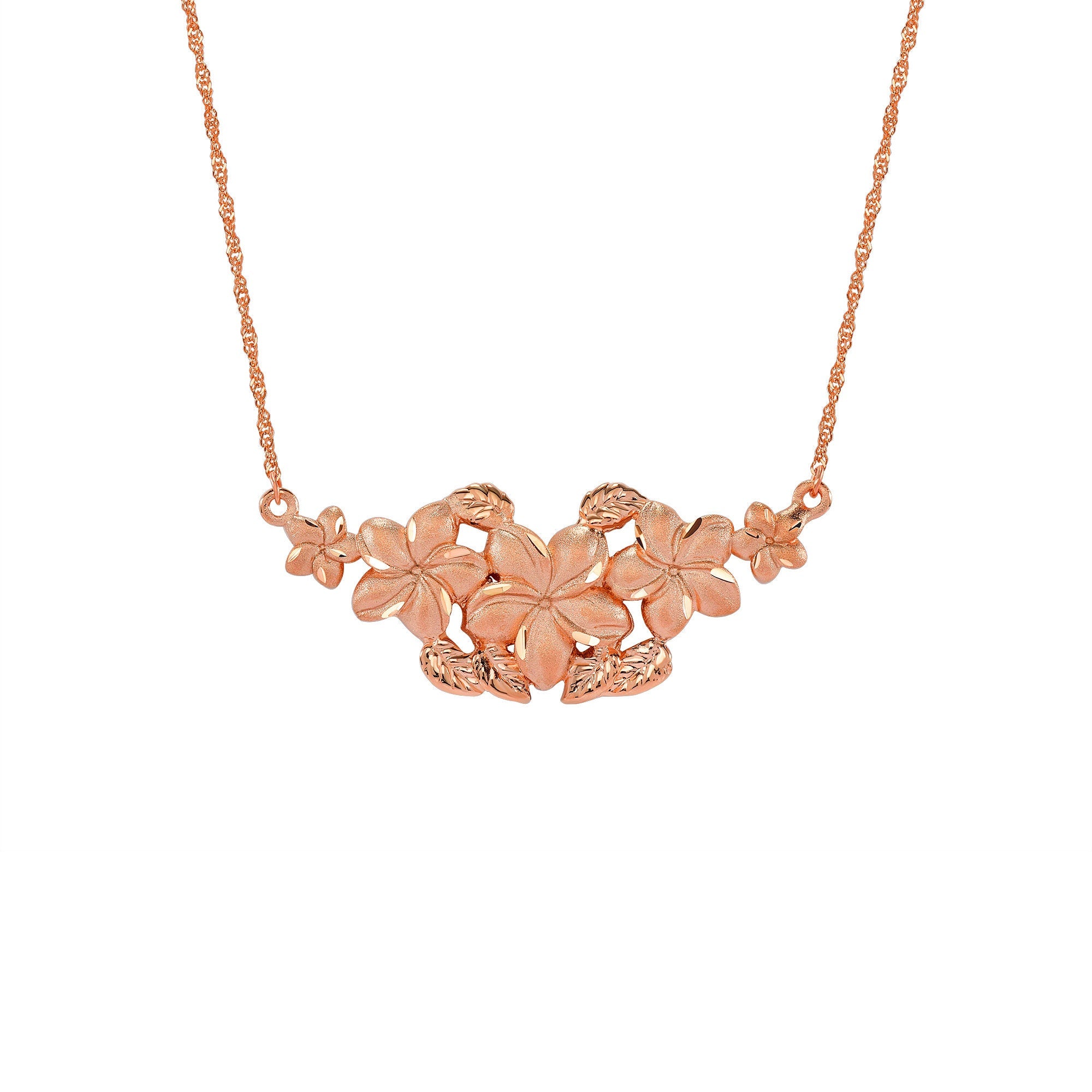 14k solid gold plumeria flower necklace