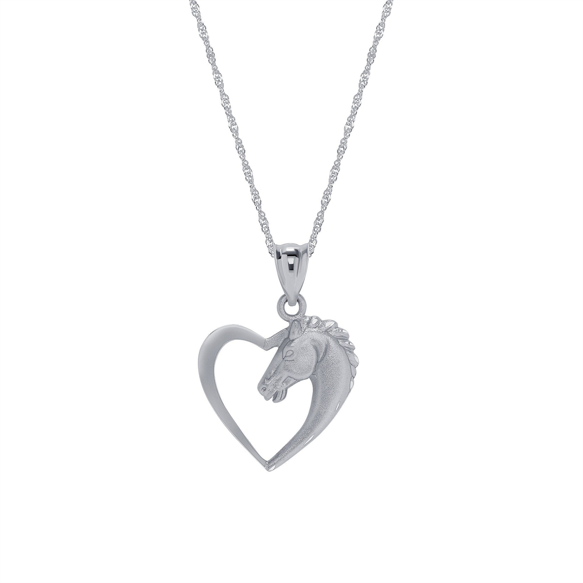 14k solid gold heart shape horse pendant on 18" chain