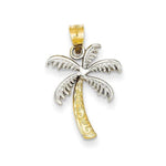 14k solid gold two tone palm tree pendant