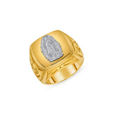 14k solid gold yellow and white men's Our Lady Of Guadalupe ring