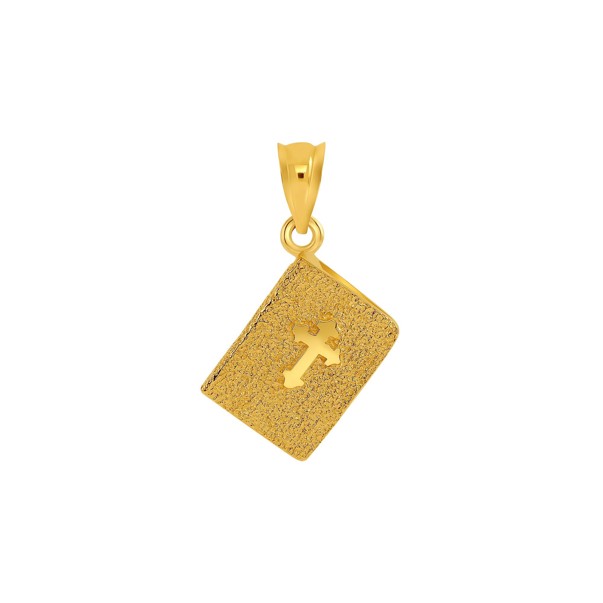 14k solid gold Bible pendant with cross