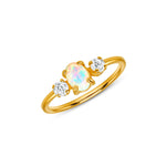 14k solid gold October birthstone ring with opal and cubic zircon