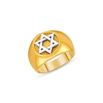 14k solid gold yellow and white star of david men's ring