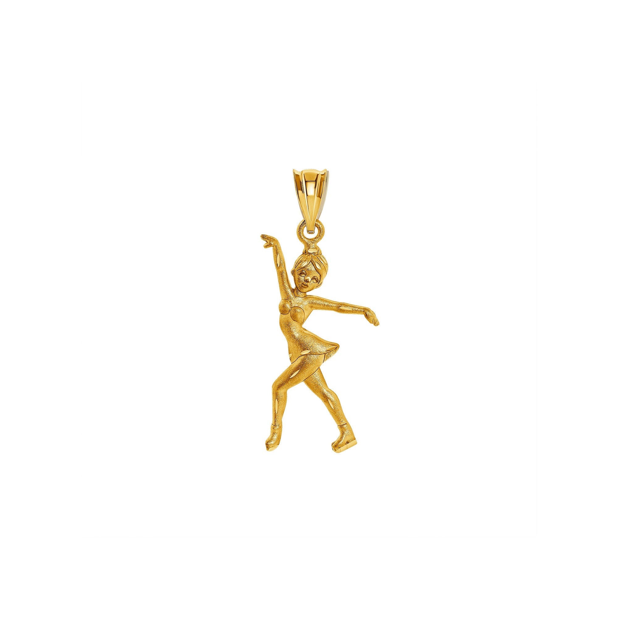 14k solid gold female ice skater pendant