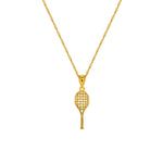 14k solid gold tennis racket pendant on 18" solid gold chain