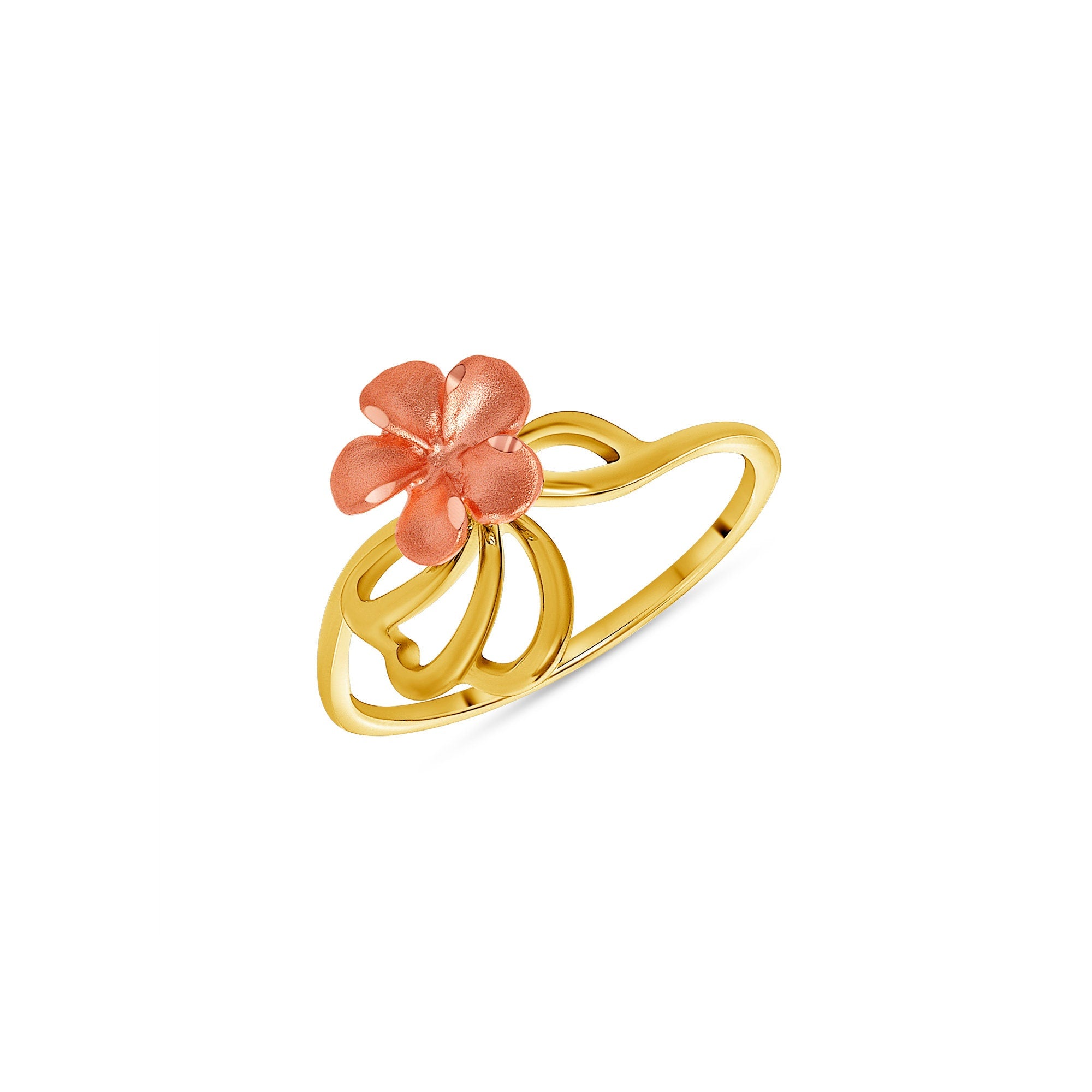 14k solid gold Two Tone Plumeria flower ring