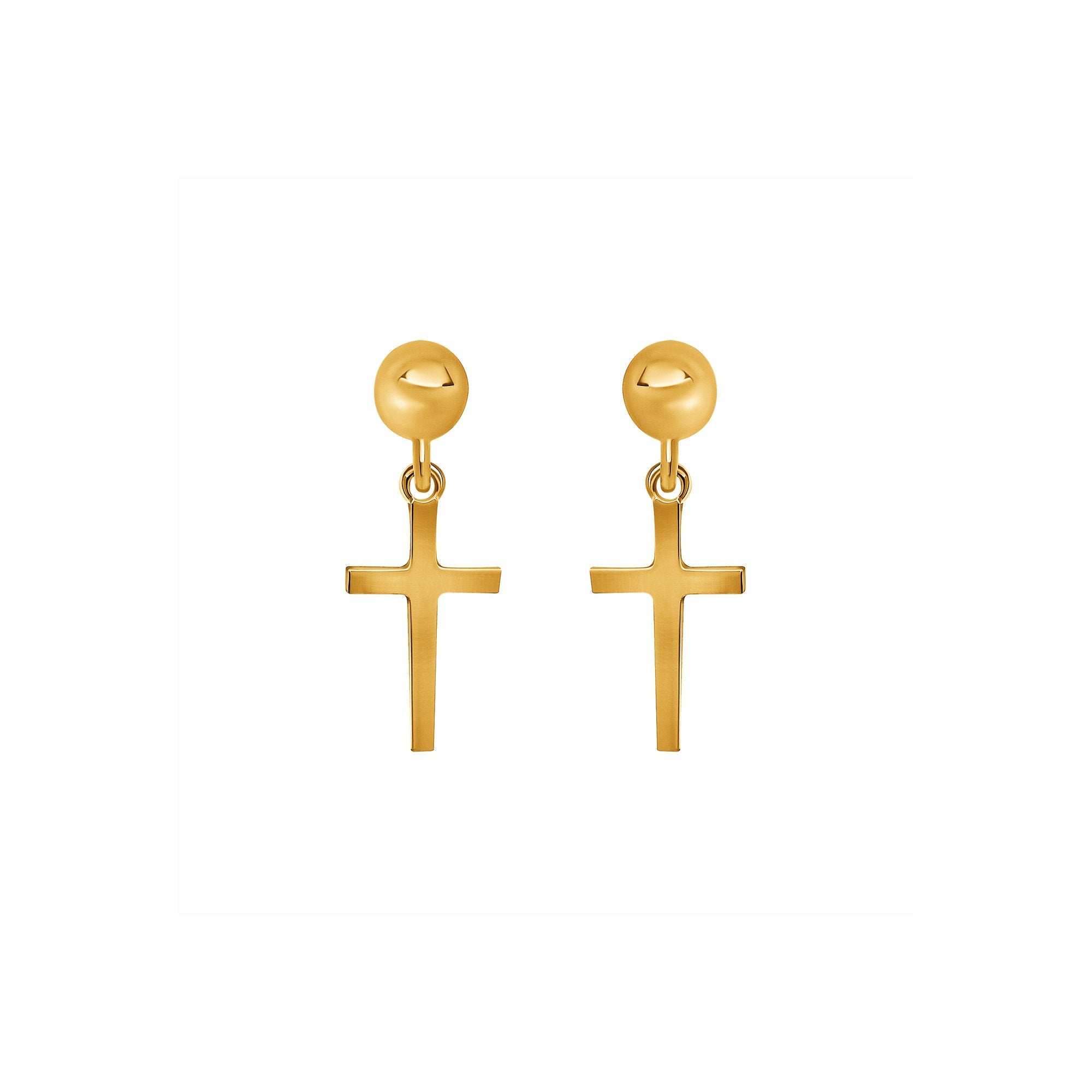 14k solid gold cross post earrings
