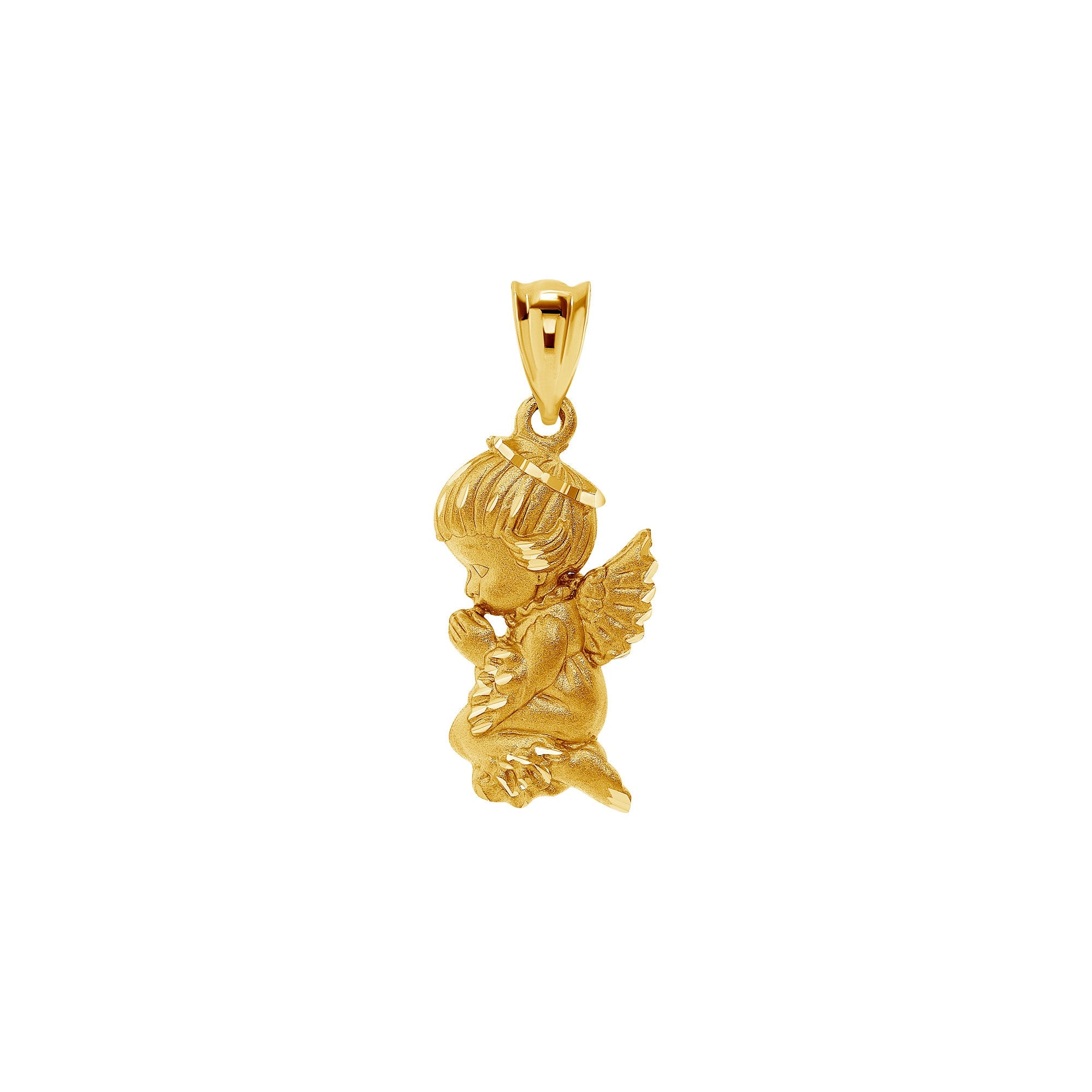 14k solid gold praying angel pendant
