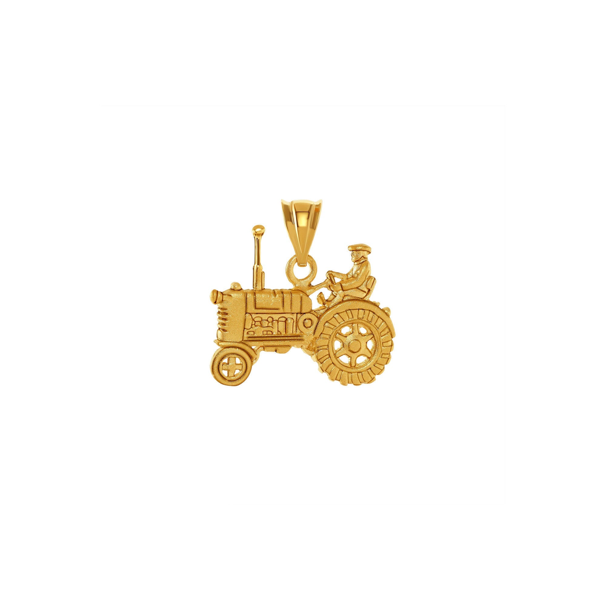 14k solid gold tractor pendant