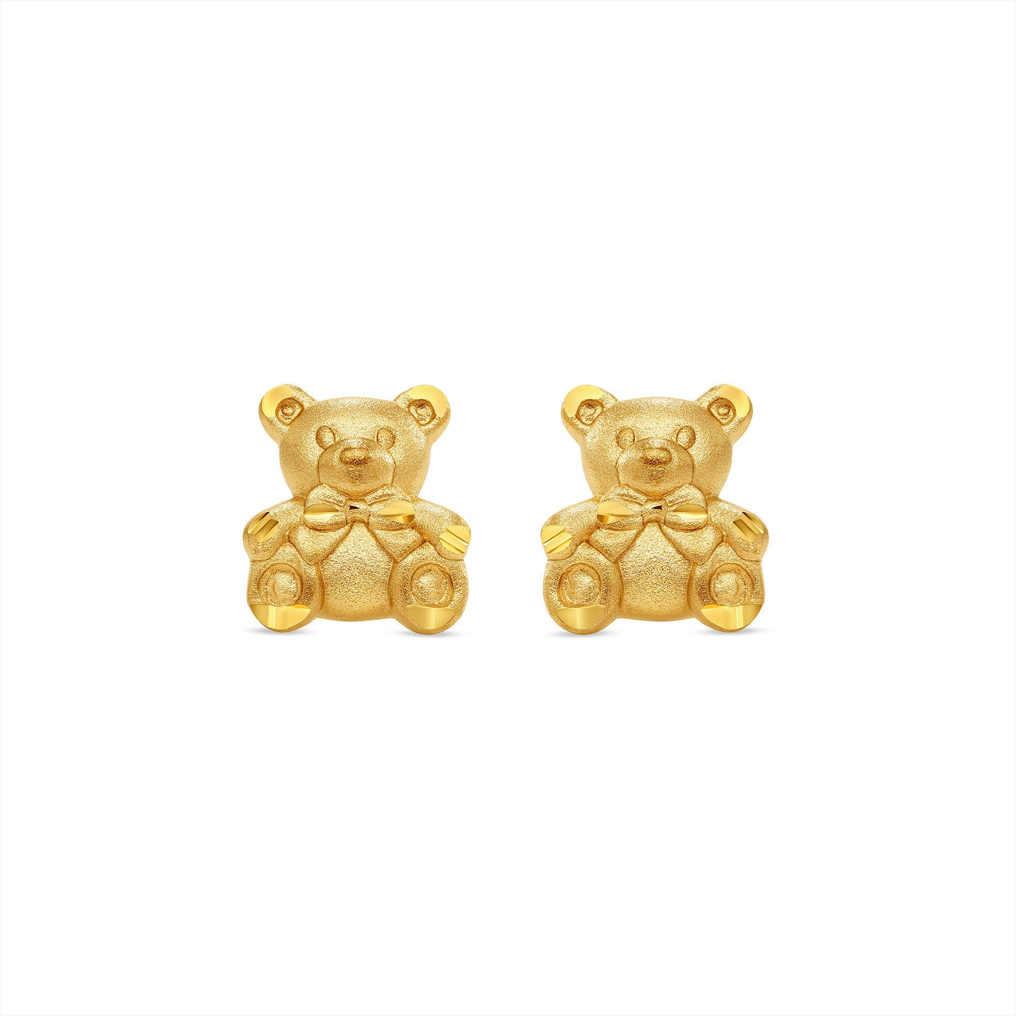 14k solid gold teddy bear post earrings