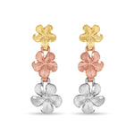 14k Solid Gold Tri Color Plumeria Earrings