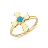 14k solid gold cross ring with turquoise stone