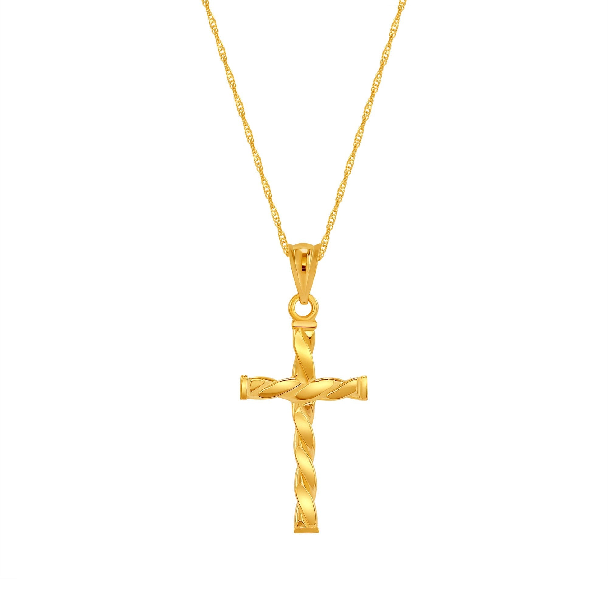 14k solid gold Twisted Cross 18" Necklace