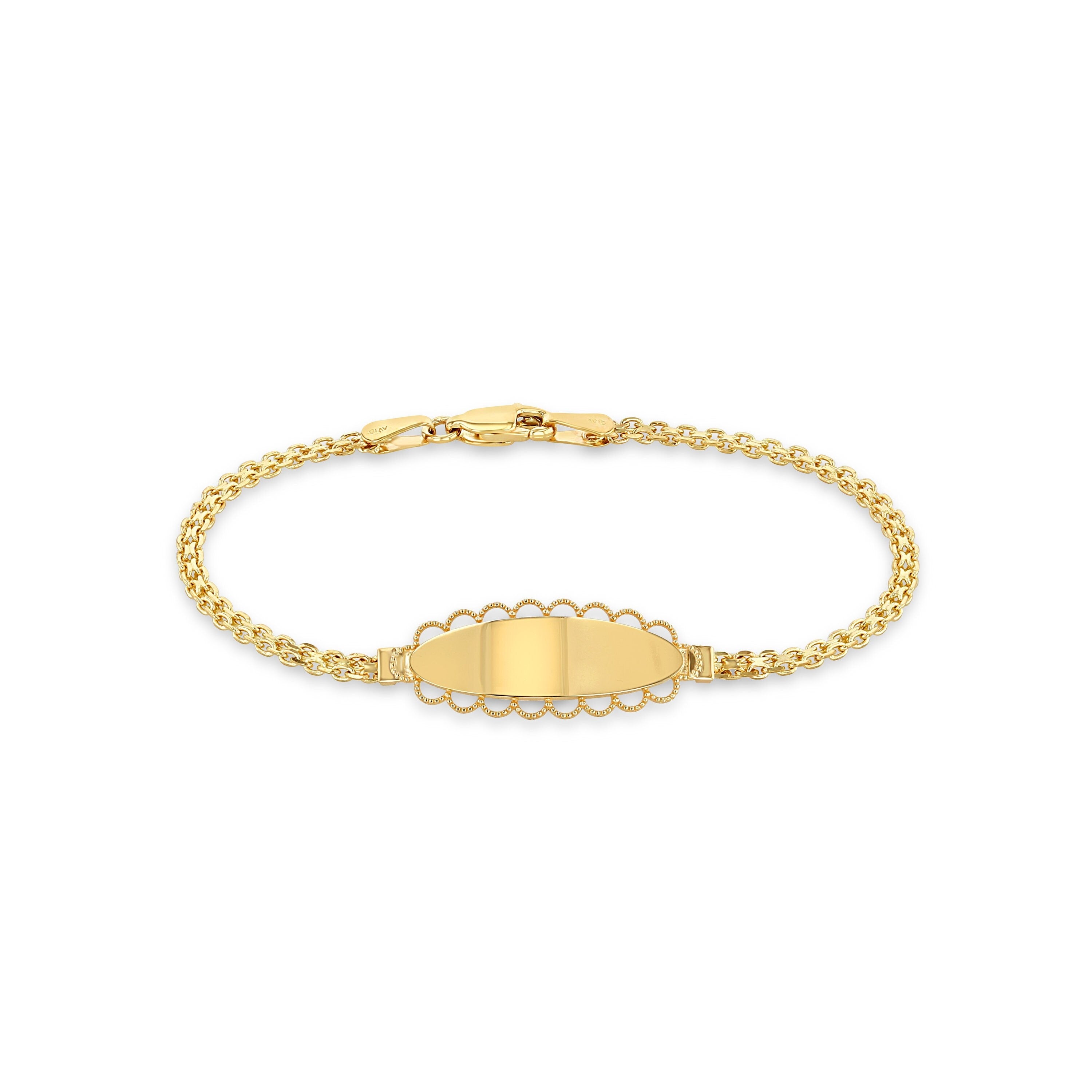 14k solid gold ID bracelet. engravable bracelet