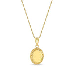 14k solid gold oval disc pendant with greek key design with 18" chain