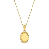 14k solid gold oval disc pendant with greek key design with 18" chain