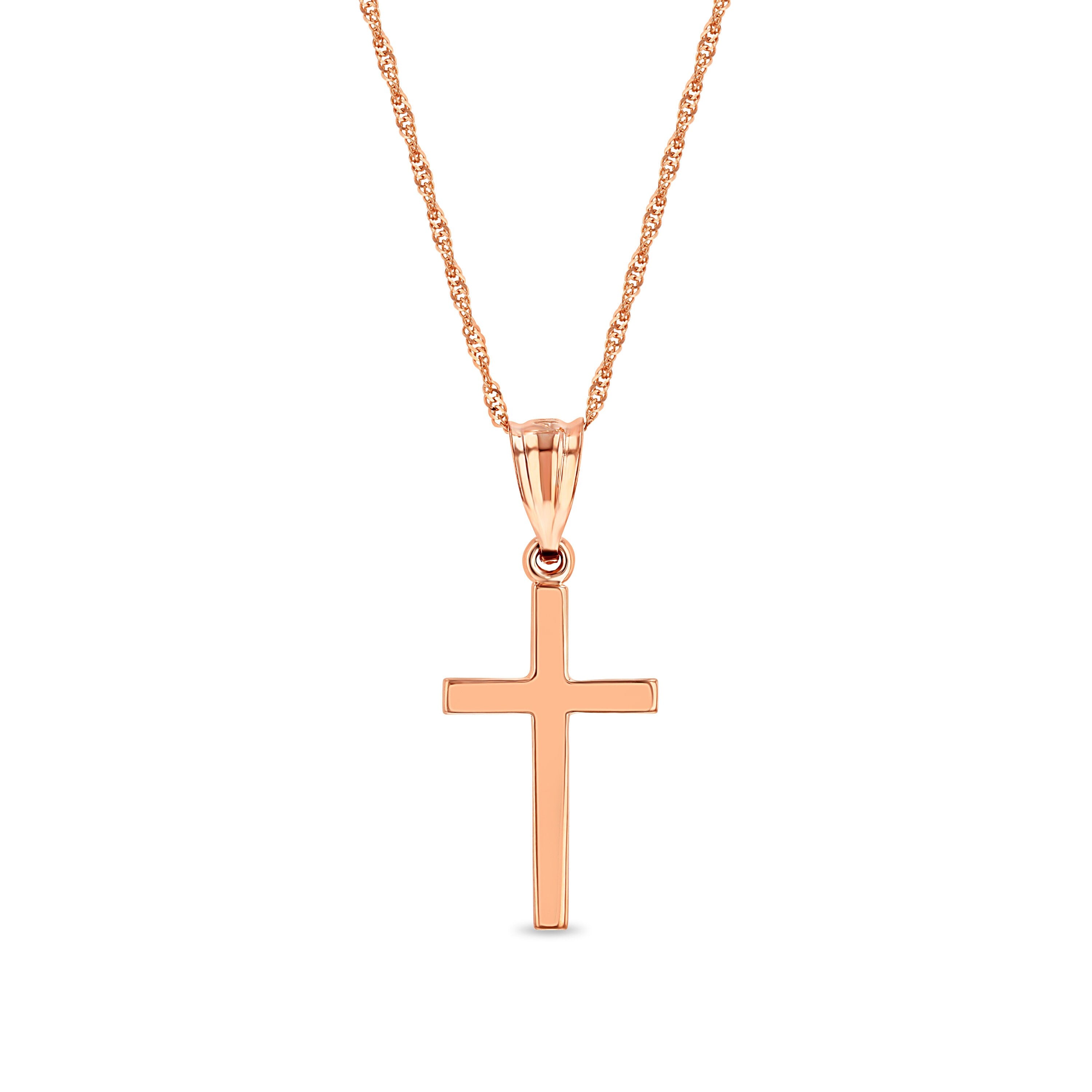 14k solid gold high polish cross on 18" solid gold chain