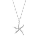 14k solid white gold diamond starfish pendant on 18" solid gold chain