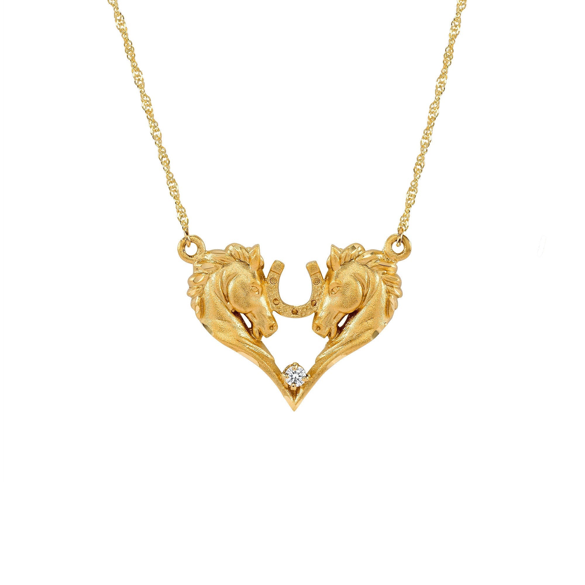 14k solid gold horse with diamond necklace