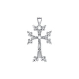 14k solid white gold Armenian Cross Pendant